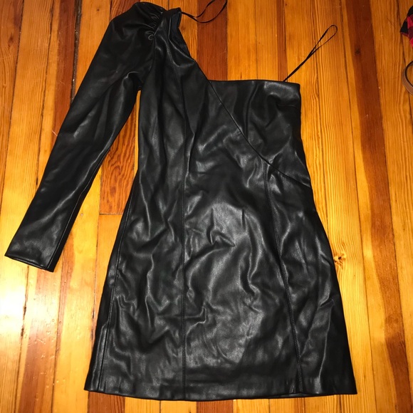 Zara Dresses & Skirts - One Sleeve Faux Leather Midi Dress Zara Dresses & Skirts - One Sleeve Faux Leather Midi Dress